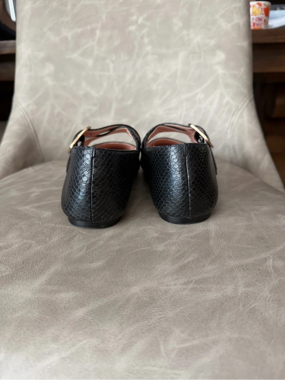 J. Crew Logan Black Textured Mary Jane Flats with Gold Buckle